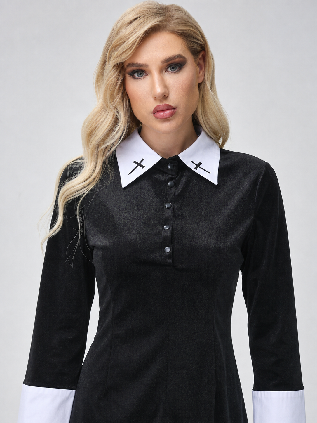 Wednesday Addams Costume: Black Dress with Crosses