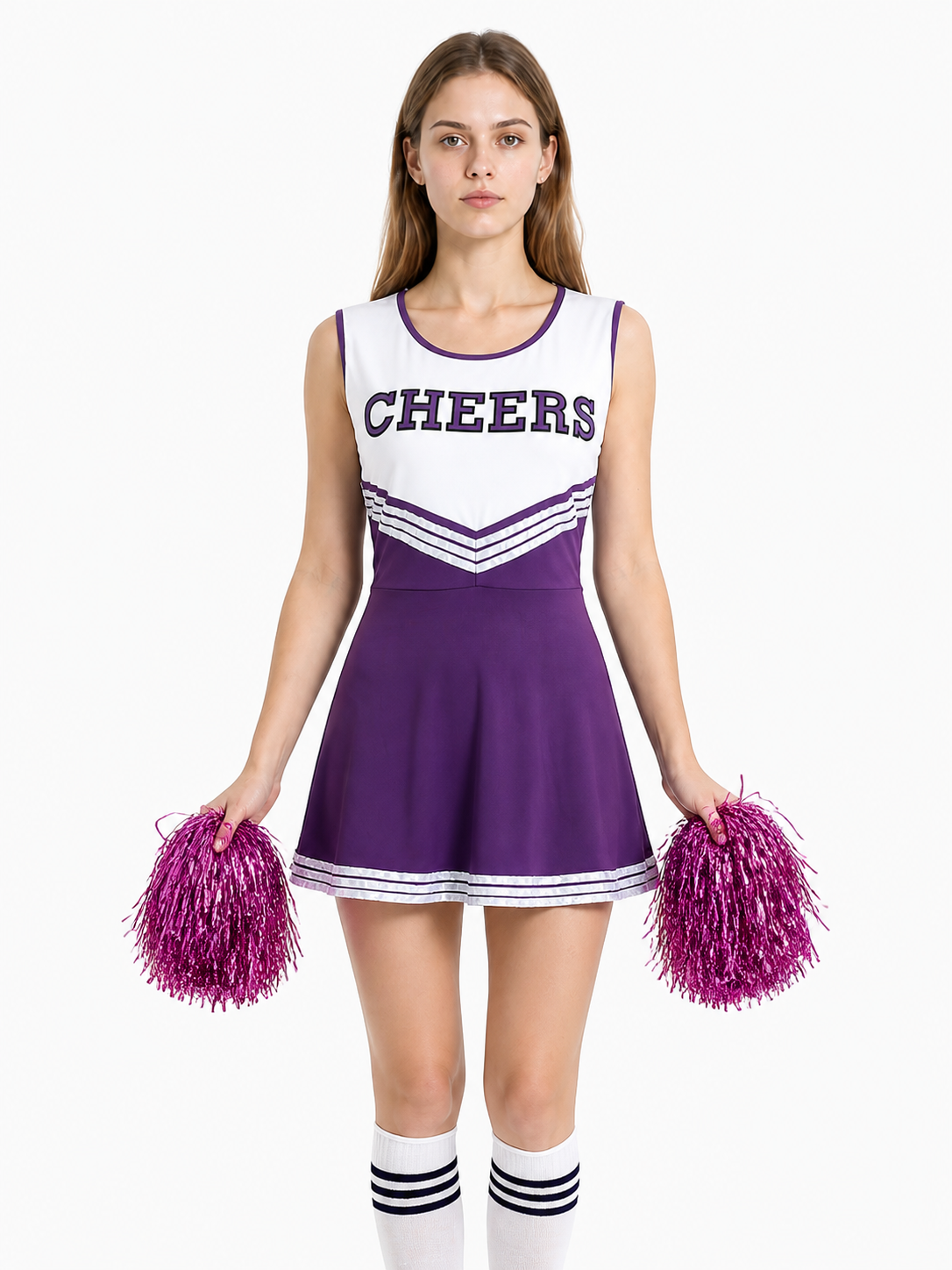 Cheerleading Costume with Pom-Poms and Knee-High Socks Costumes detail 3