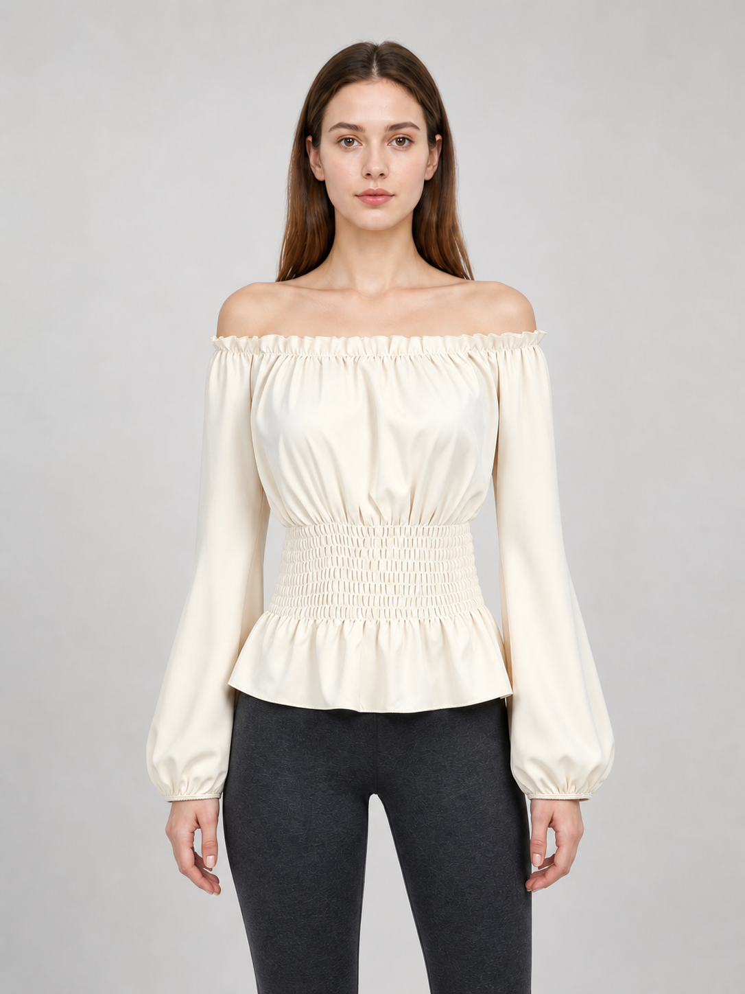Off-the-Shoulder Blouse with Puff Sleeves