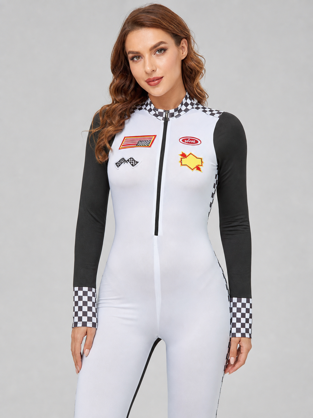 Racing Jumpsuit with Checkered Collar