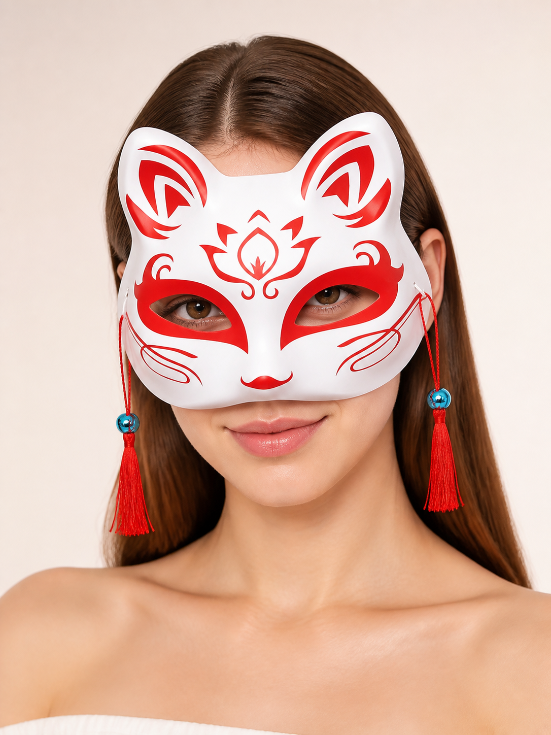 White, Red, and Blue Rabbit Carnival Mask for Halloween Costume Masks detail 2