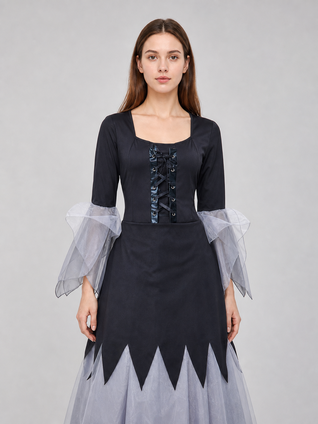 Gothic Black and Gray Lace-Up Cosplay Dress