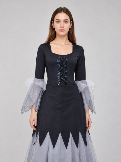 Gothic Black and Gray Lace-Up Cosplay Dress