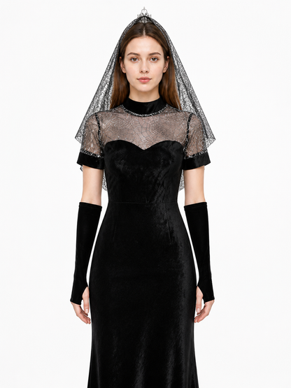 Black Cosplay Dress with Silver Web-Patterned Bodice Costume Dresses detail 3