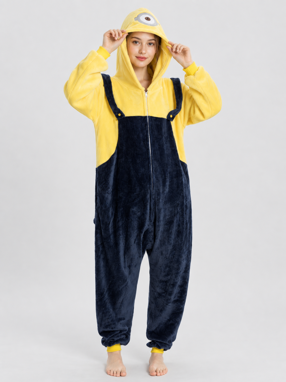 Flannel Hooded Pajama Jumpsuit with Appliqué
