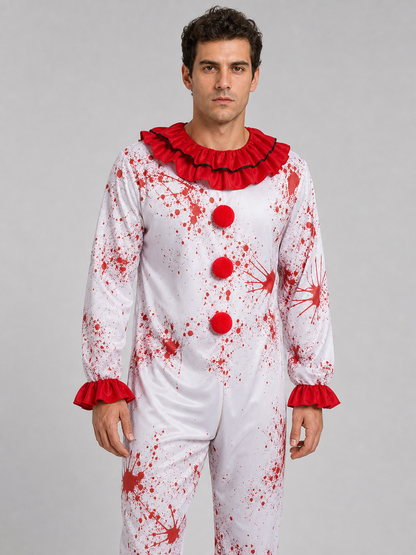 Clown Costume Jumpsuit with Red Accents
