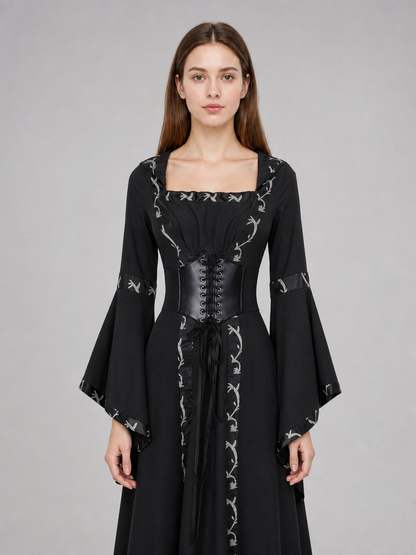 Gothic Long Hooded Dress with Lacing