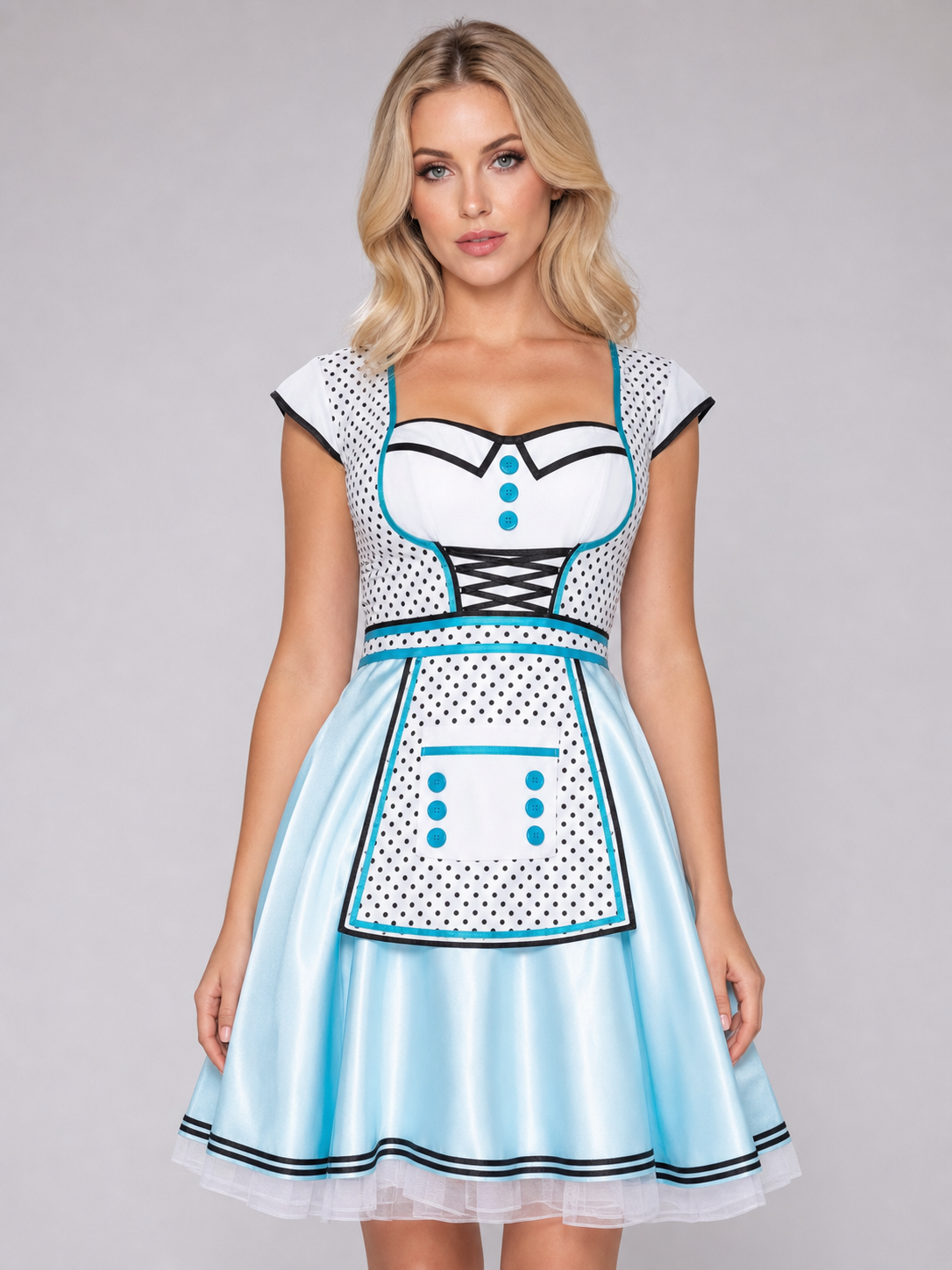 Alice-Inspired Costume Dress with Polka-Dot Apron