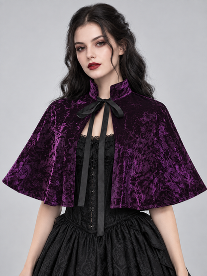 Purple Velvet Cape with High Collar