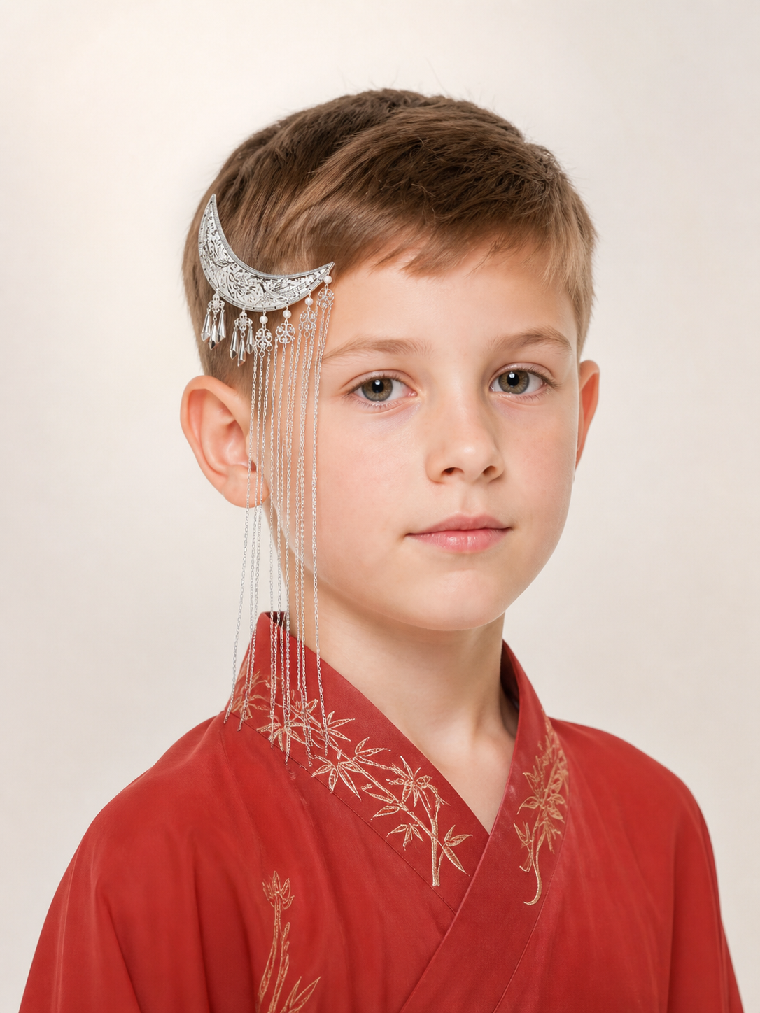 Carnival Headpiece, Silver Crescent Hair Clip Costume Headwear detail 2