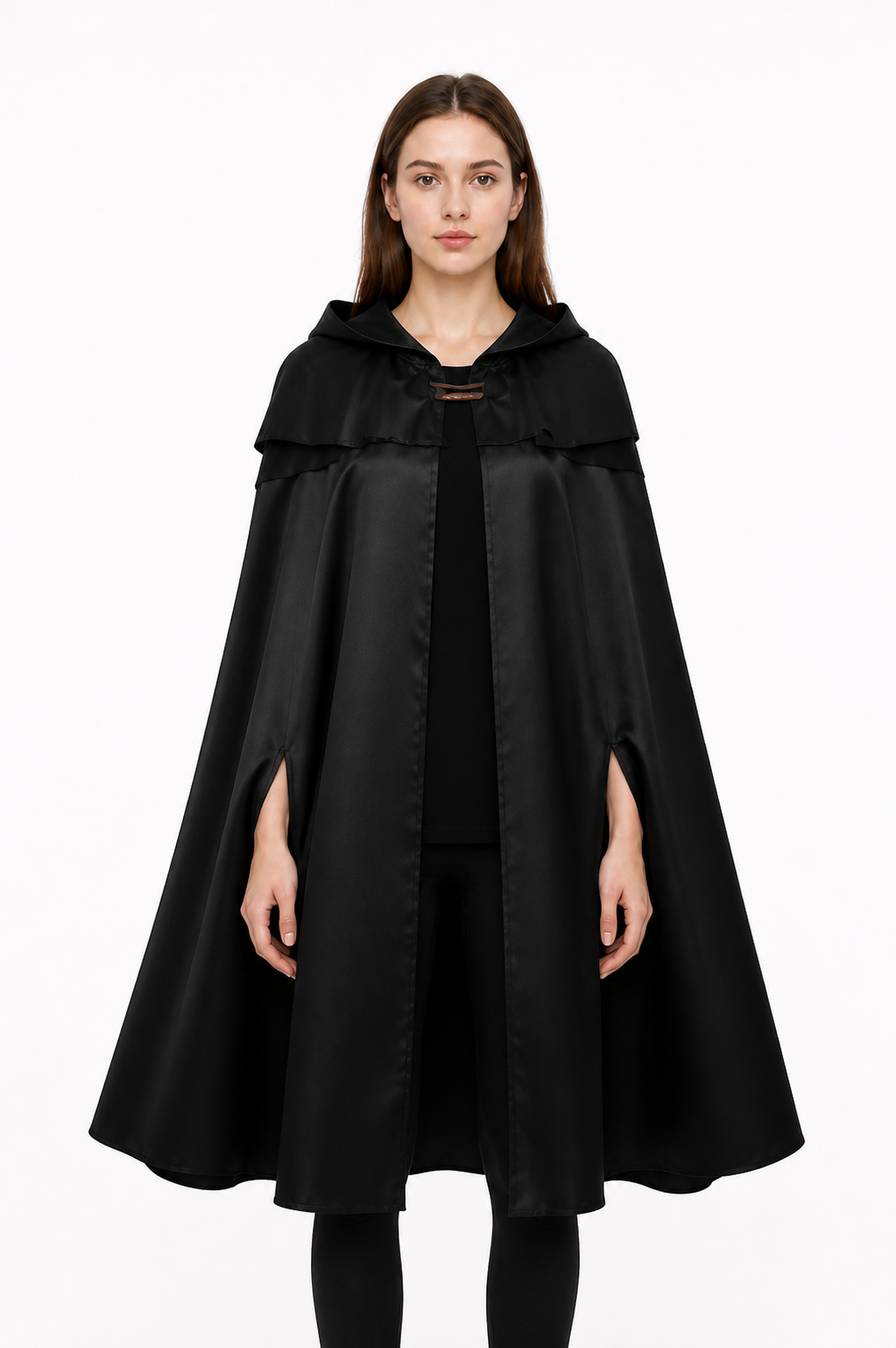 Hooded Cape with Necklace, Black