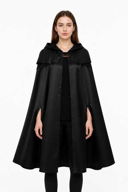 Hooded Cape with Necklace, Black
