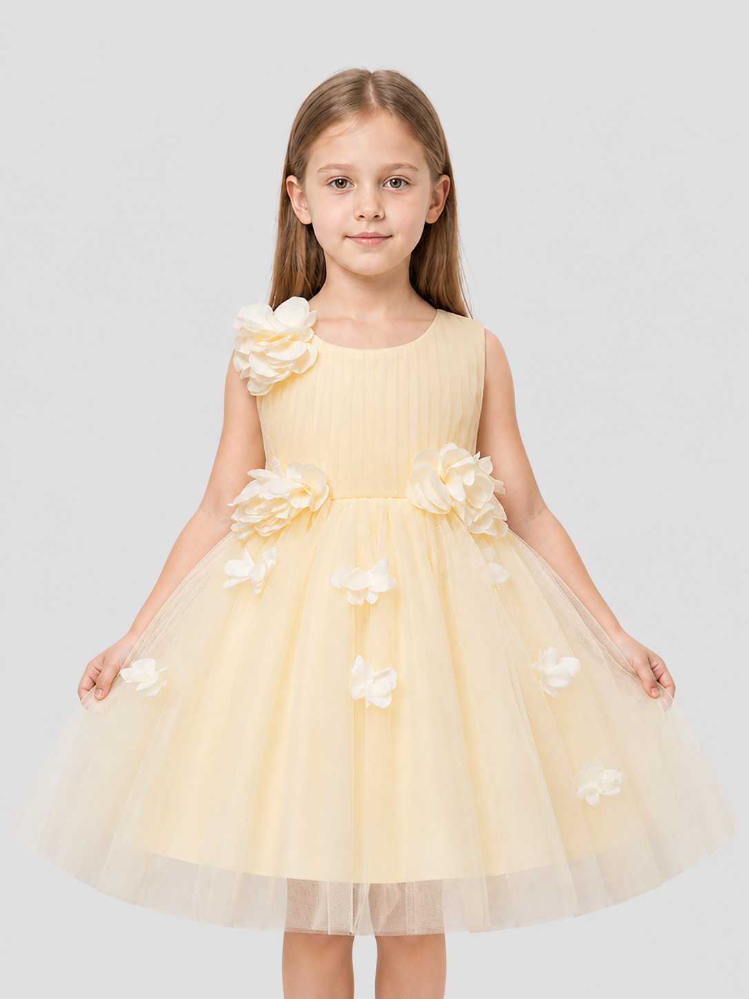 Full Skirt Dress with Floral Decoration for Performances