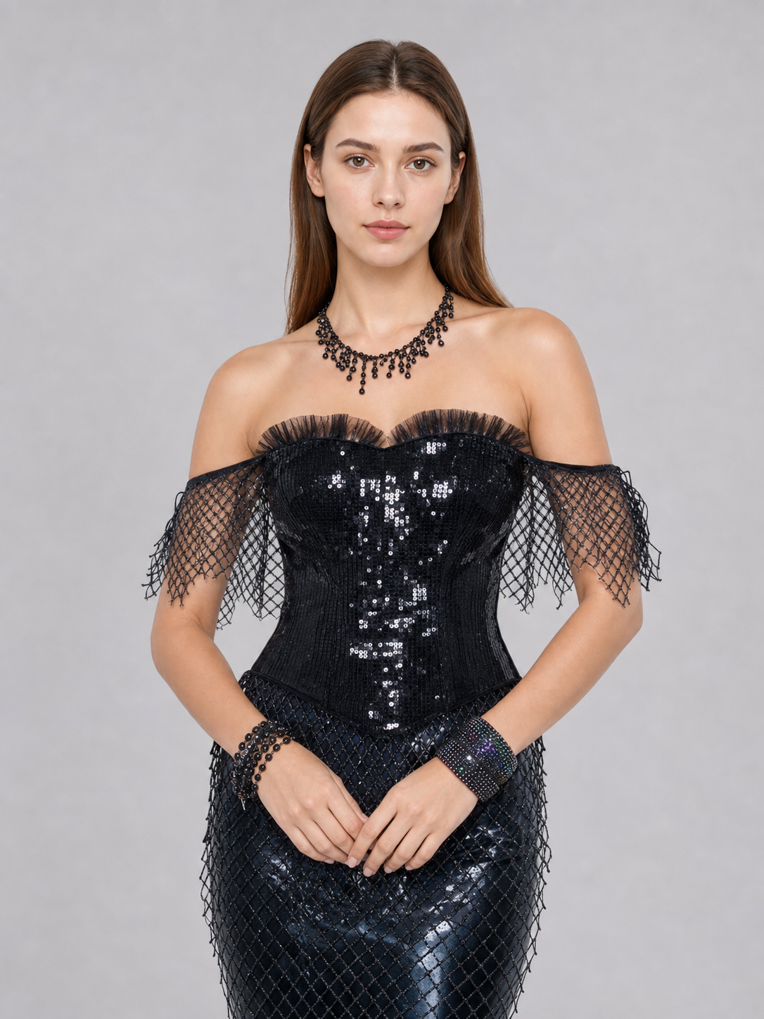 Black Sequin Mermaid Dress for Cosplay Costume Dresses detail 2
