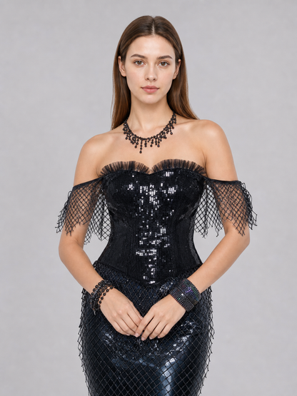 Black Sequin Mermaid Dress for Cosplay Costume Dresses detail 2