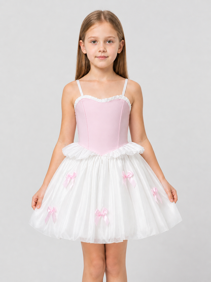 Pink and White Princess Dress for Girls with Bows Costume Dresses detail 3