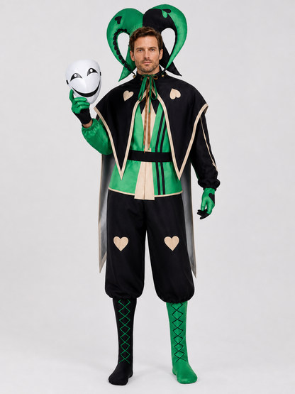 Clown Cosplay Costume, Green and Black Jumpsuit with Mask Costume Masks detail 3
