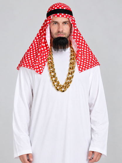 Adult Carnival Costume: White Robe, Chain, Beard
