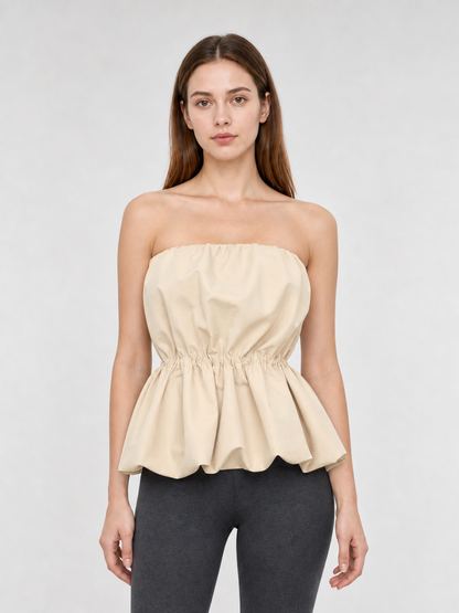 Strapless Peplum Bustier Top, Beige