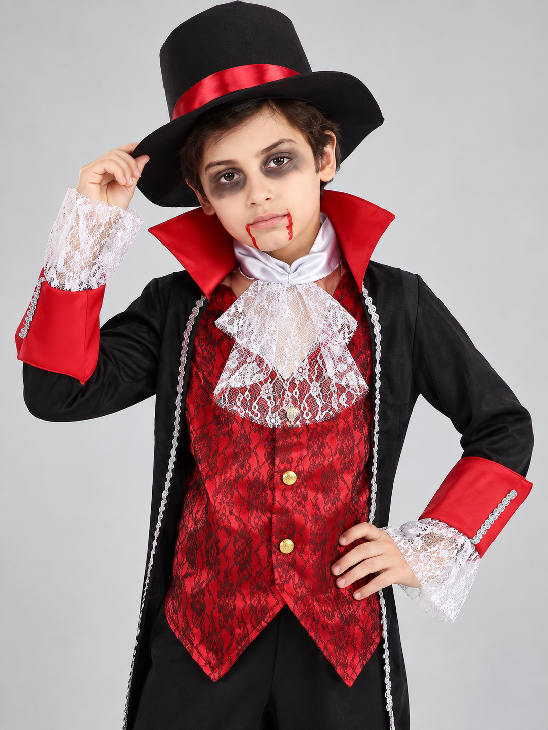 Gothic-Style Vampire Carnival Costume with Hat Costume Headwear detail 2