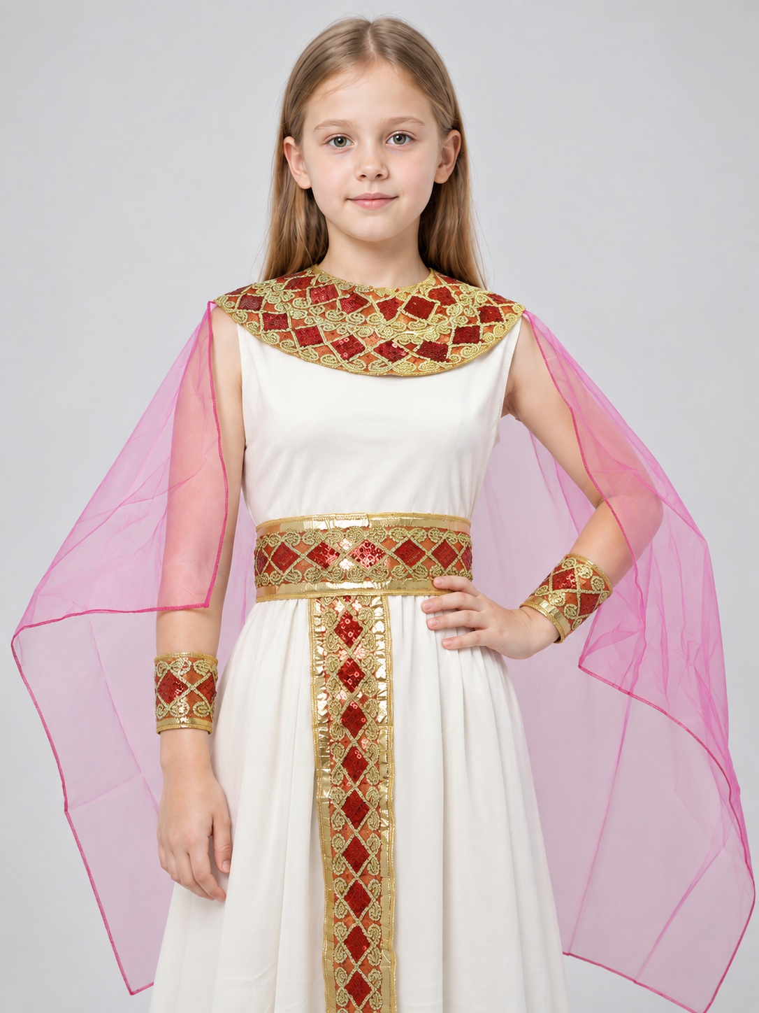 Egyptian-Style Carnival Costume, White with Cape