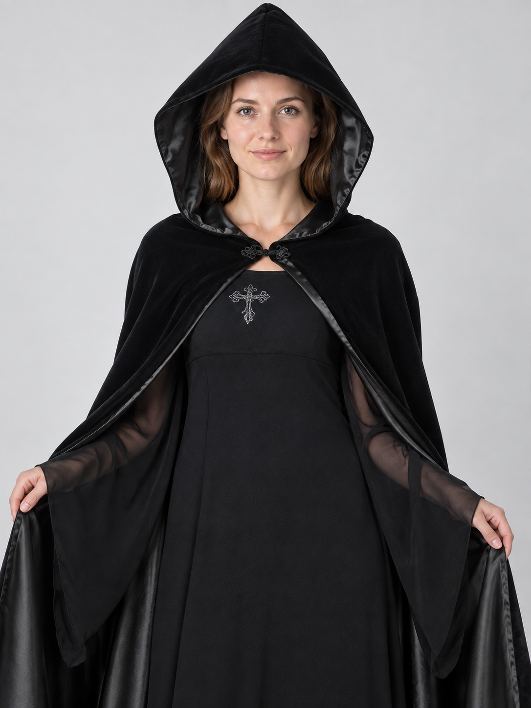 Vampire Costume with Black Cape and Skirt