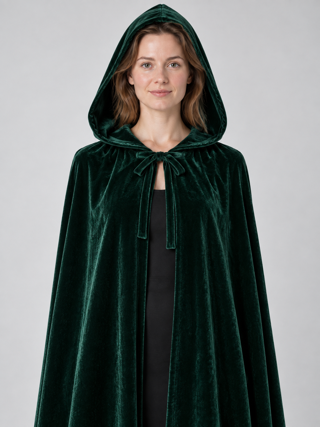 Hooded Cape Cloak in Dark Green Velvet