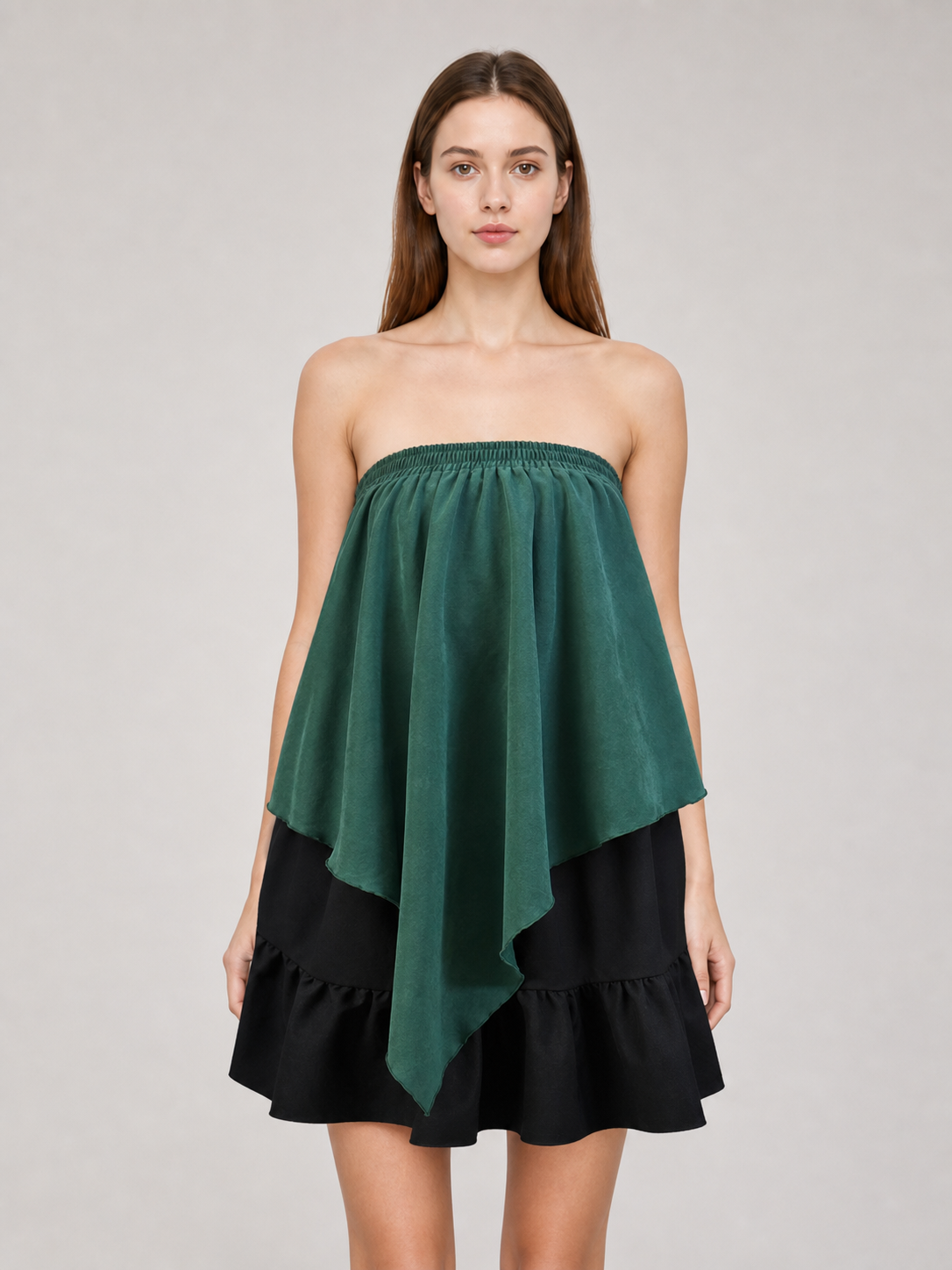 Layered Plaid Skirt with Asymmetrical Draping