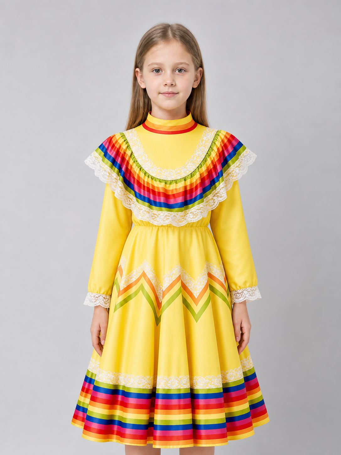 Long Carnival Dress with Lace and Ruffles