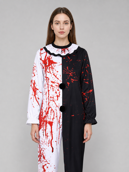 Carnival Clown Costume Jumpsuit with Blood Splatter Print