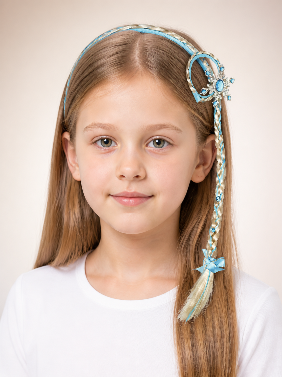 Light Blue Halloween Wig with Golden Braids Costume Wigs detail 2