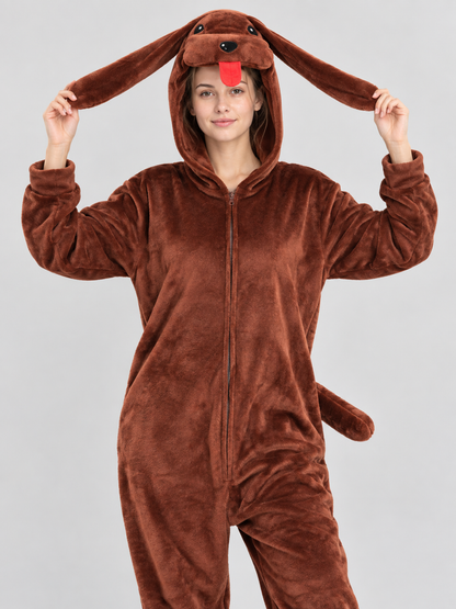 Brown Dog Hooded Pajama Jumpsuit
