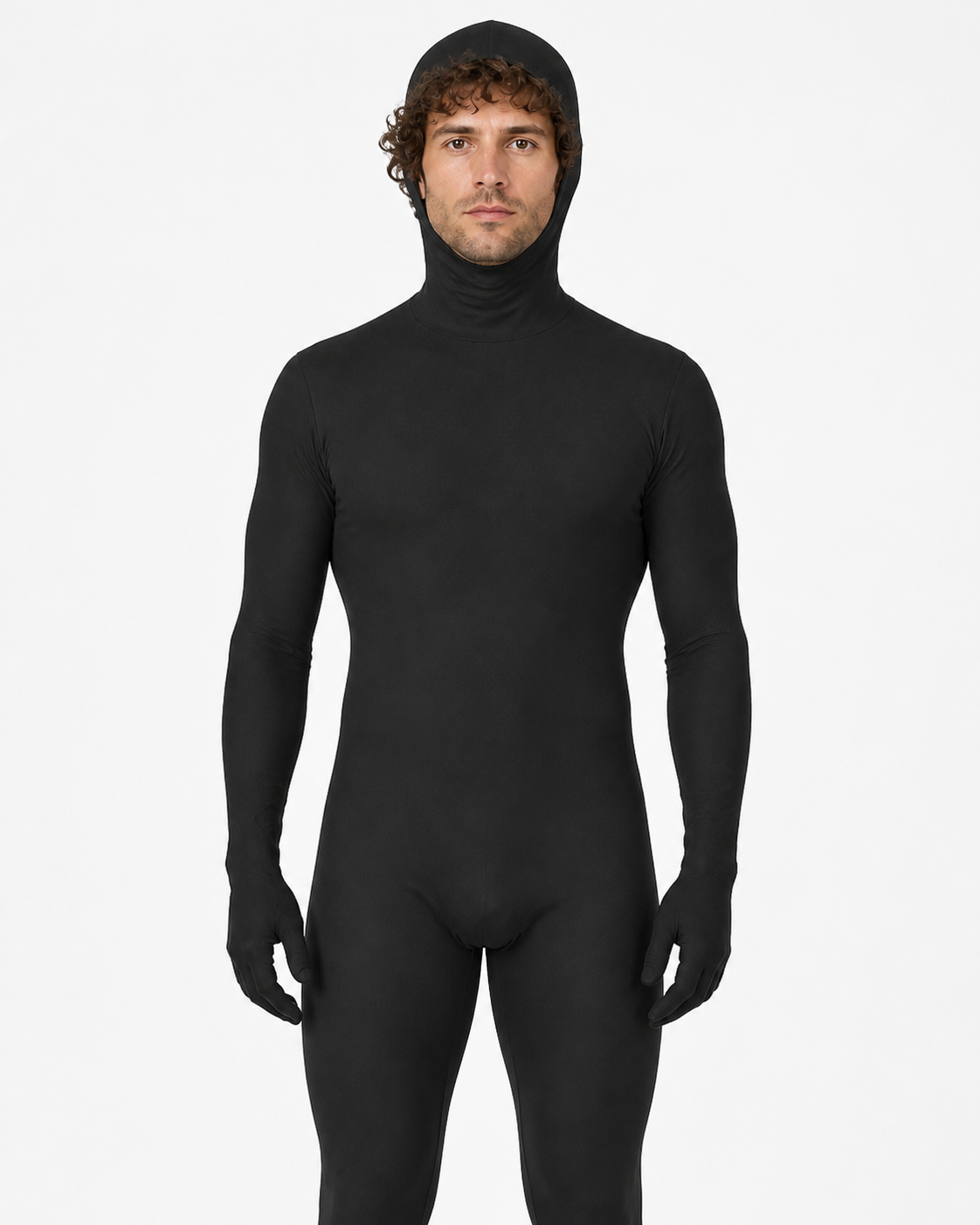 Black Zentai Jumpsuit with Hood and Face Opening product detail 3