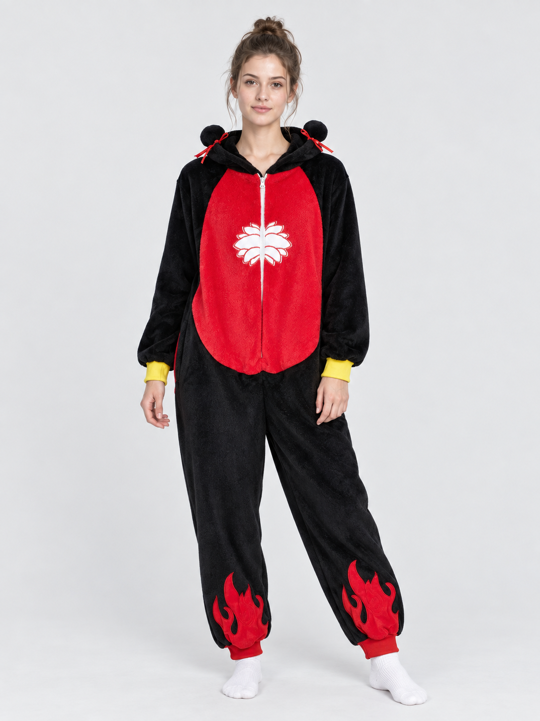 Flannel Kigurumi Pajama with Hood and Drawstrings