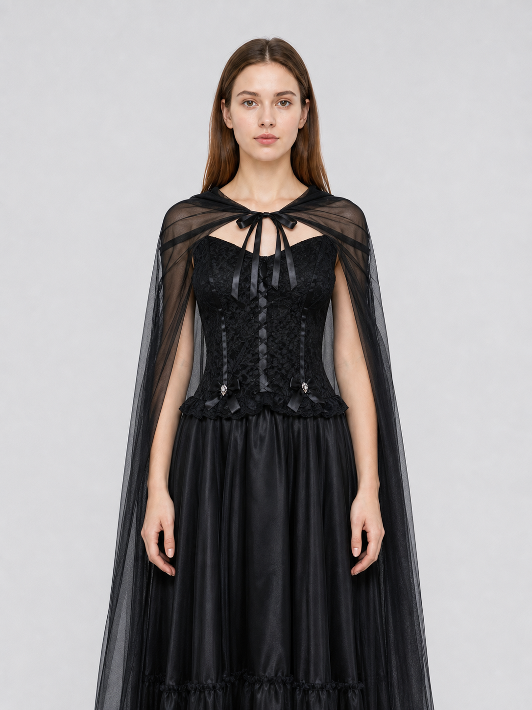 Gothic Dress Costume with Veil and Gloves