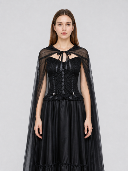 Gothic Dress Costume with Veil and Gloves