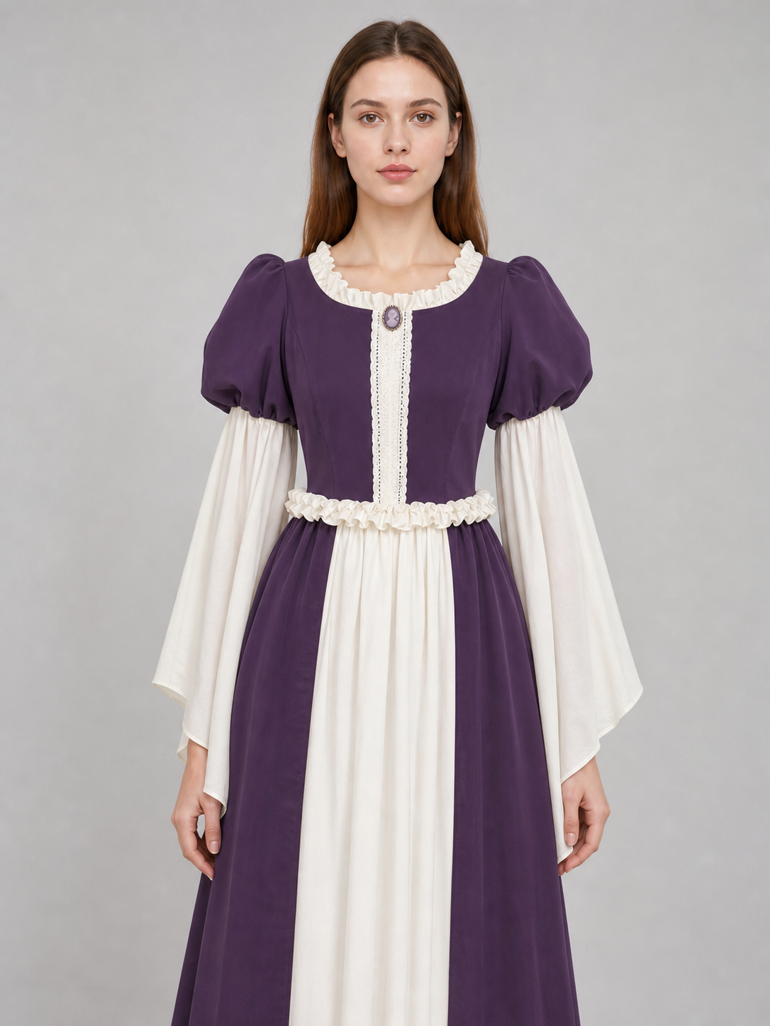 Long Vintage-Style Dress with Ruffles