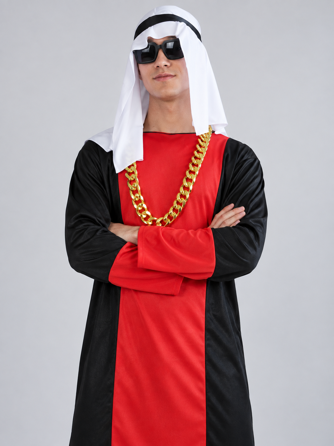 Carnival costume with headpiece, glasses, and chain