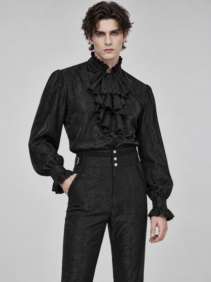 Black cosplay pants with a raised pattern