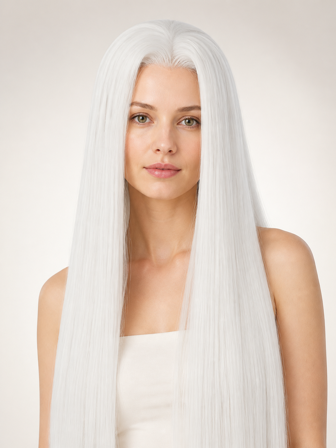 Long Straight White Party Wig with Center Part Costume Wigs detail 2