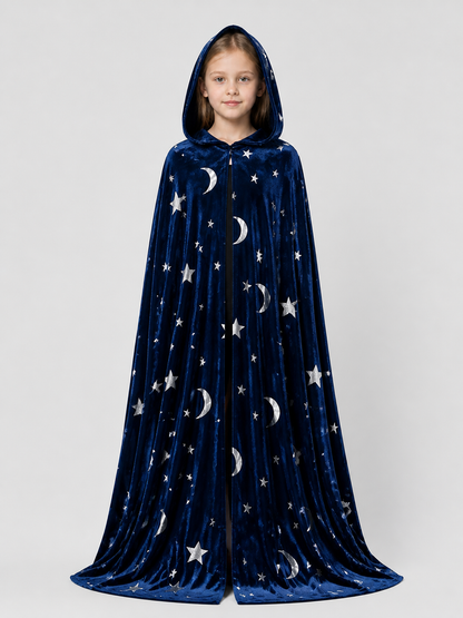 Long Hooded Halloween Cape with Stars and Moons Costume Capes detail 3