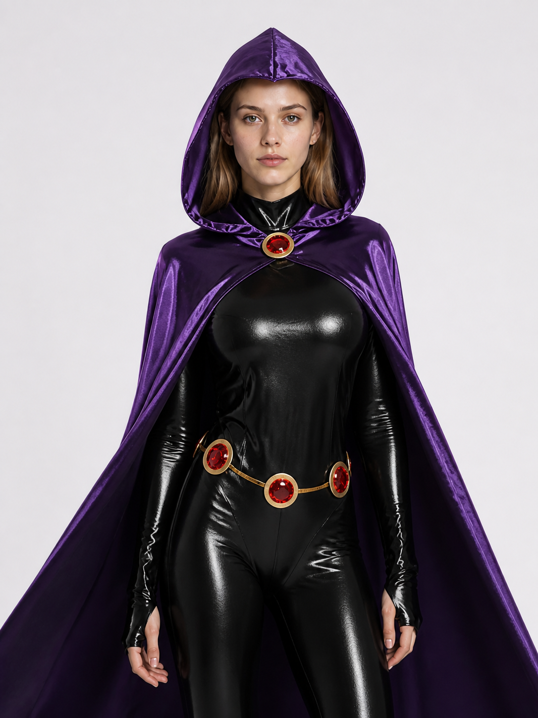 Raven Costume with Black Jumpsuit and Purple Cape Costume Capes detail 3