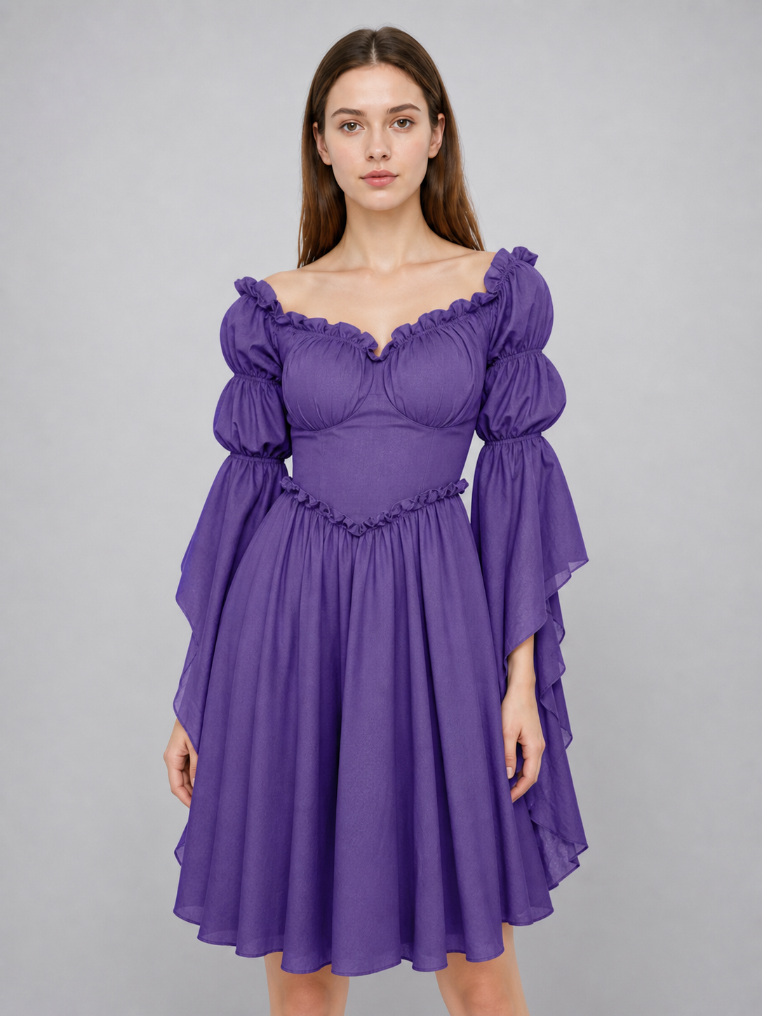 Purple Off-the-Shoulder Dress in a Historical Style