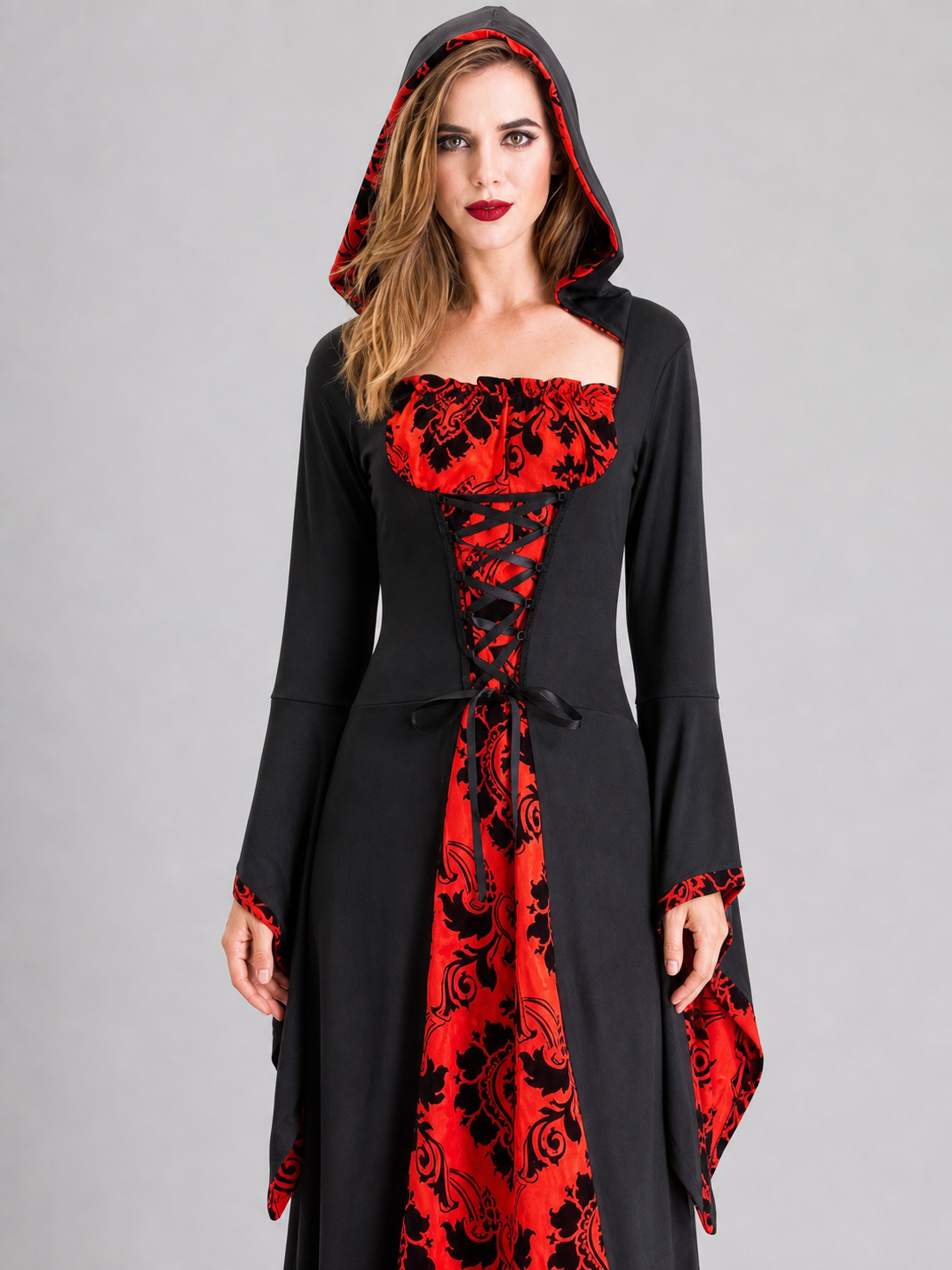 Long Gothic-Style Hooded Dress