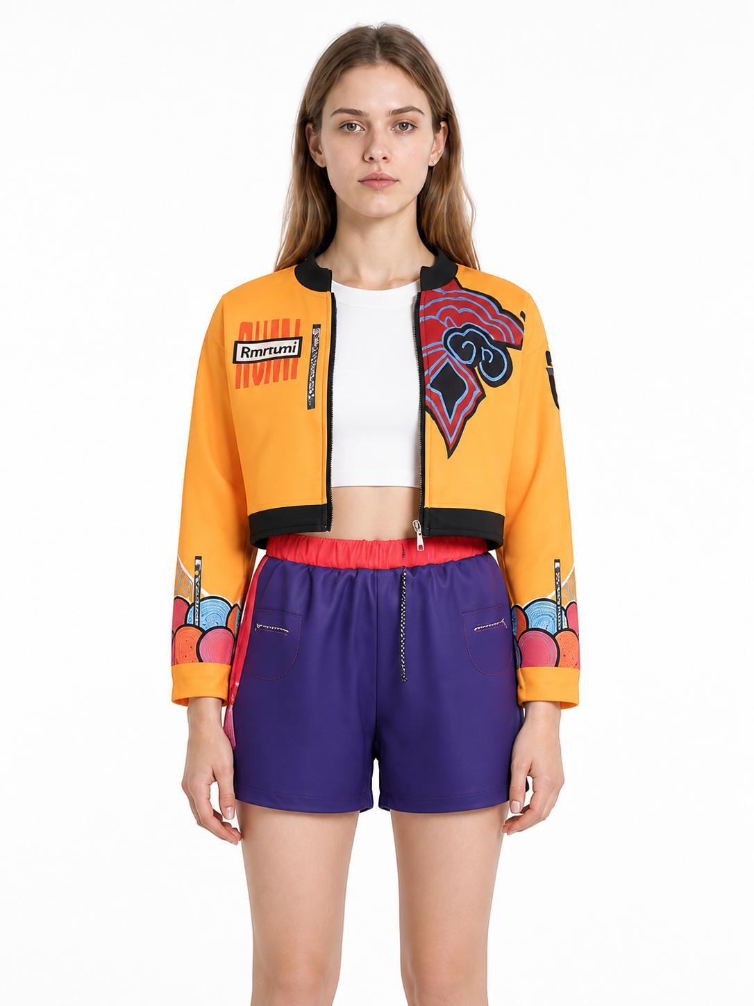 Children's set with an orange jacket and purple shorts product detail 2