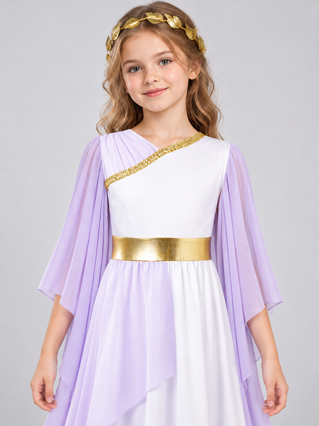 Greek-Style Dress with Draping and Gold Trim