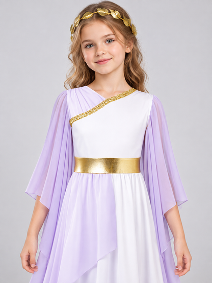 Greek-Style Dress with Draping and Gold Trim