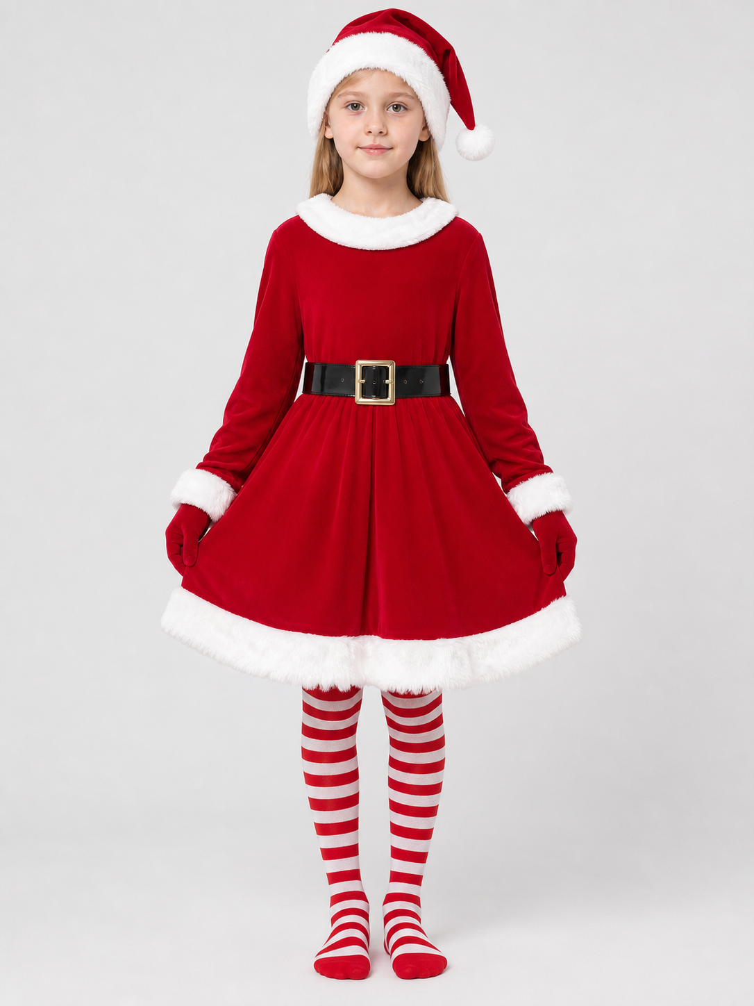 Santa Claus Costume, Dress with Belt, Hat, and Gloves Costume Dresses detail 3