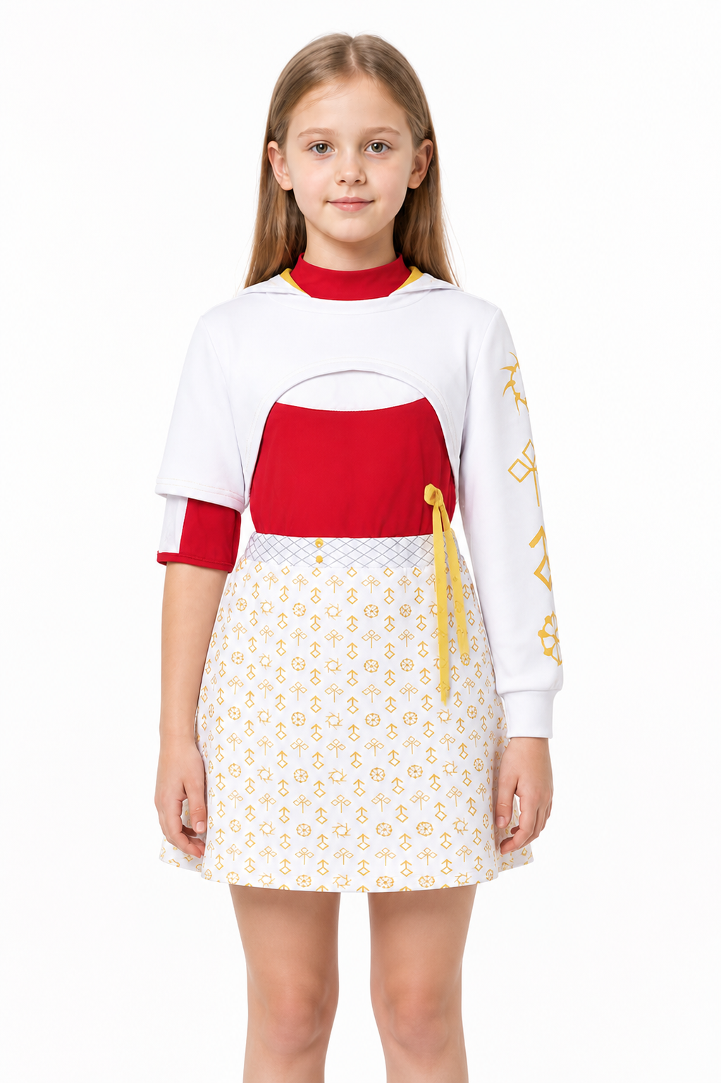 Zombie Cosplay Costume: White and Red, Asymmetrical Sleeves upper body view