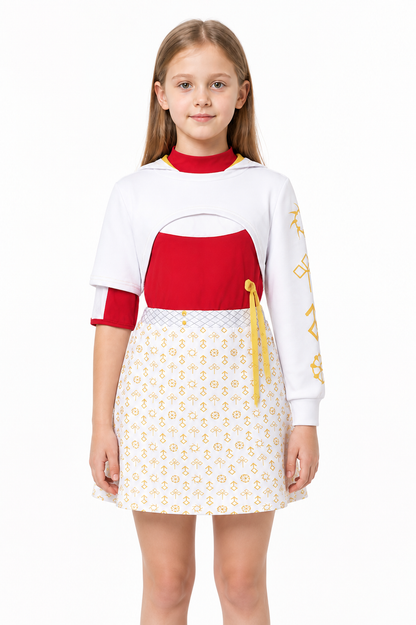 Zombie Cosplay Costume: White and Red, Asymmetrical Sleeves upper body view